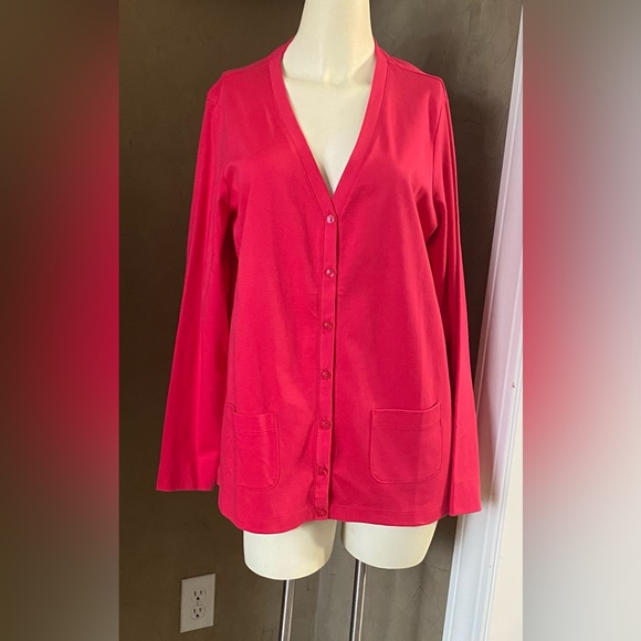 L. L. Bean women’s spring t-shirt cardigan pink hot/ fuchsia, size L Regular - Picture 2 of 11